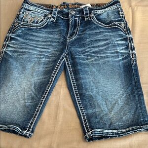 Rock Revival Blue Washed Distressed Denim Shorts